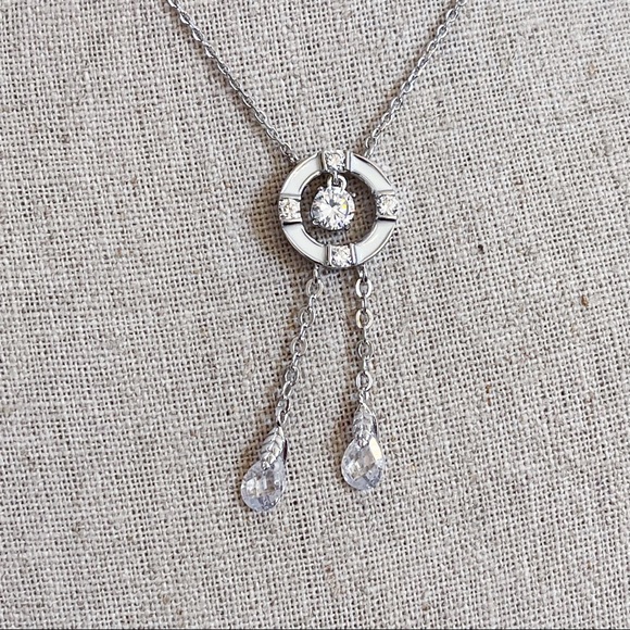 Silver Tone April Faux Diamond White Enamel Pendant Sparkly Girls Necklace NWOT - Picture 3 of 16